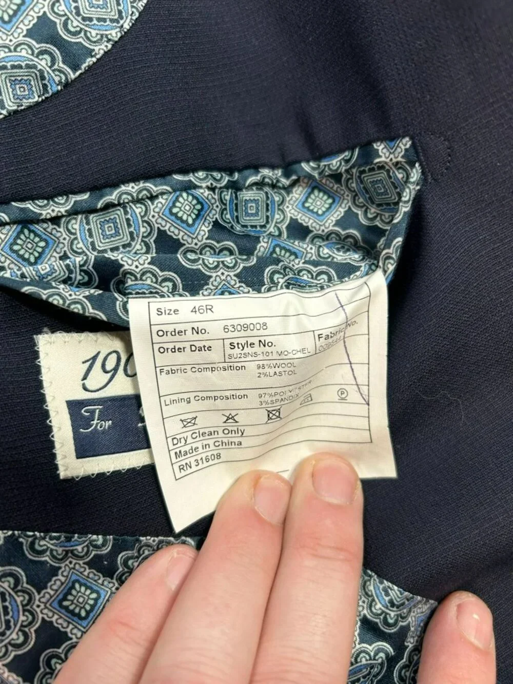 Jos. A. Bank 1905 Navy Blue Suit Jacket With Patterned Lining Mens 2-Button Blaz